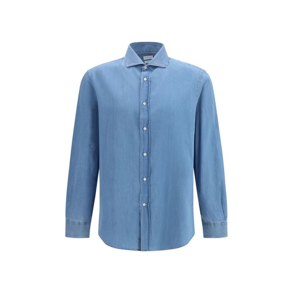 Brunello Cucinelli Blue Denim Men's Shirt